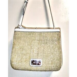 Nine West - Sparkle Woven Rattan, Faux Leather Multi-Pocket Crossbody Purse